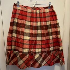 Plaid A-Line Skirt - Red and Beige